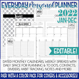 2022 EVERYDAY Personal Planner {Inside Pages Only} EDITABLE Printable
