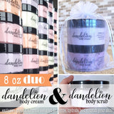 8 oz Dandelion BODY CREAM & SUGAR SCRUB {DUO} in Organza Bag