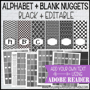 Alphabet + BLANK Nugget Wrappers {BLACK} PRINTABLE