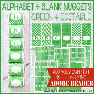 Alphabet + BLANK Nugget Wrappers {Green} PRINTABLE