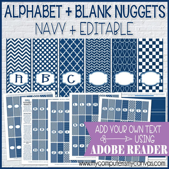Alphabet + BLANK Nugget Wrappers {NAVY} PRINTABLE