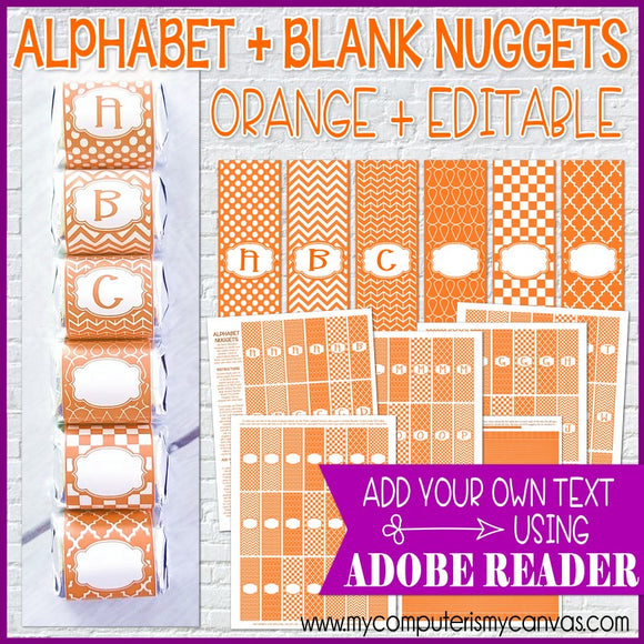 Alphabet + BLANK Nugget Wrappers {Orange} PRINTABLE