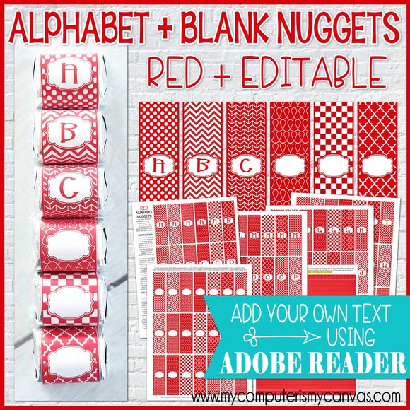 Alphabet + BLANK Nugget Wrappers {Red} PRINTABLE
