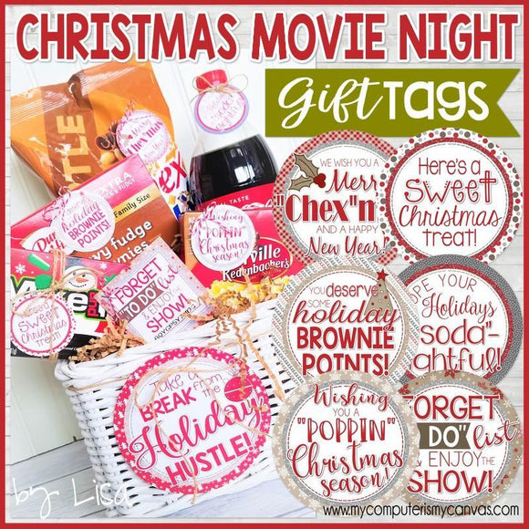 Christmas Movie Night Basket {Gift Tag Kit} PRINTABLE-My Computer is My Canvas