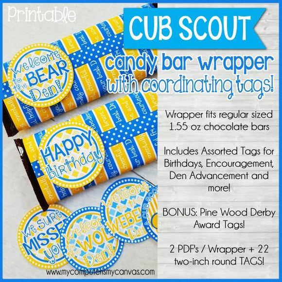 Cub Scout Candy Bar Wrapper & Tags PRINTABLE-My Computer is My Canvas
