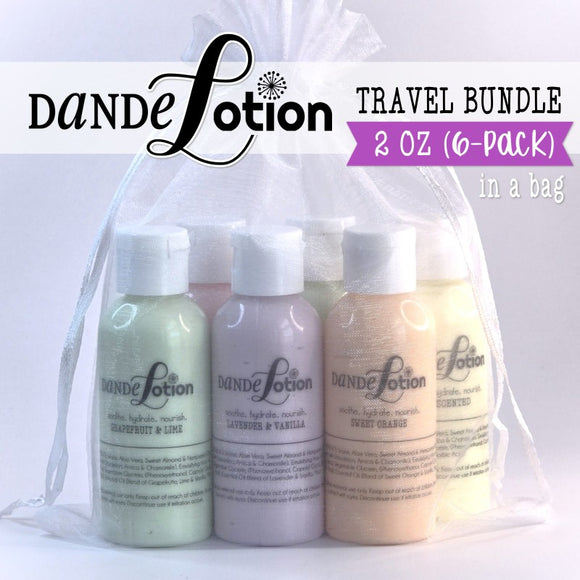 Dande-LOTION {2 oz TRAVEL BUNDLE of 6} in Organza Bag