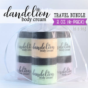 Dandelion BODY CREAM {2 oz TRAVEL BUNDLE of 6} in Organza Bag
