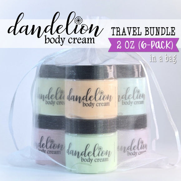 Dandelion BODY CREAM {2 oz TRAVEL BUNDLE of 6} in Organza Bag