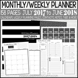 JULY 2017 to JUNE 2018 PRINTABLE Planner Kit {Black & White Cover}-My Computer is My Canvas