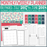 JULY 2017 to JUNE 2018 PRINTABLE Planner Kit {Coral & Navy Cover}-My Computer is My Canvas