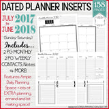 JULY 2017 to JUNE 2018 PRINTABLE Planner Kit {Dated, Inserts ONLY}-My Computer is My Canvas