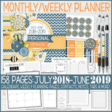 July 2018 to June 2019 PRINTABLE Planner Kit {Blue Floral Cover}-My Computer is My Canvas