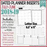 July 2018 to June 2019 PRINTABLE Planner Kit {Dated, Inserts ONLY}-My Computer is My Canvas