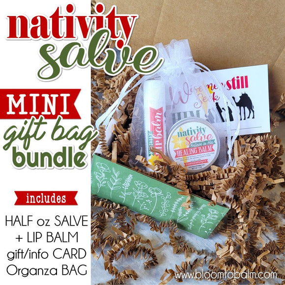 {MINI} NATIVITY SALVE BUNDLE {HALF OZ TIN & Lip Balm} in Organza Bag