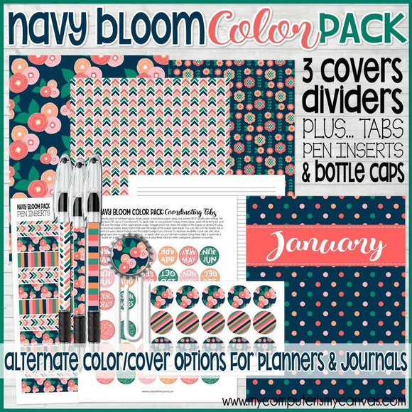 NAVY BLOOM Color Pack {Alternate Covers/Accessories for Planners/Journals} PRINTABLE-My Computer is My Canvas