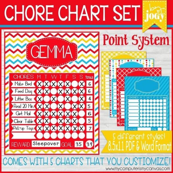 POINT SYSTEM Chore Charts {BRIGHTS} PRINTABLE-My Computer is My Canvas