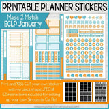 PRINTABLE January Planner Sticker Kit, Made 2 Match Erin Condren Life Planner, ECLP Stickers Teal/Orange - Instant Download-My Computer is My Canvas