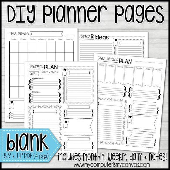 Planner Kit {Blank Inserts ONLY} PRINTABLE-My Computer is My Canvas