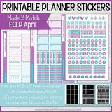 Printable April Planner Sticker Kit, Made 2 Match Erin Condren Life Planner, ECLP Stickers Purple/Blue - Instant Download-My Computer is My Canvas