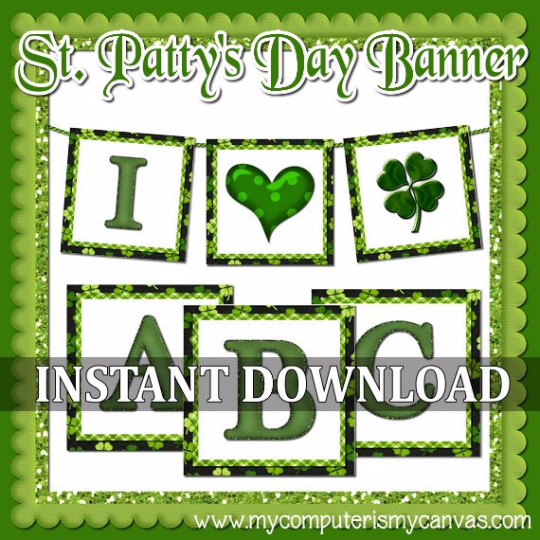 St. Patrick's Day Shamrock Banner PRINTABLE {Clearance}-My Computer is My Canvas